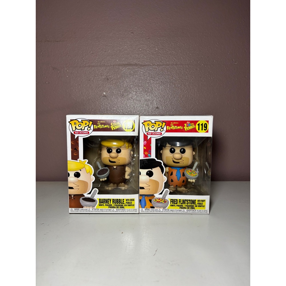 Funko Pop Ad Icons Flintstones Fred #119 Barney #120 Pebbles Cereal Set 2 Pack